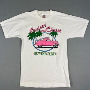 VTG Cruisin' With Christ T Shirt Fits S Pink Hot Rod‎ Car SoCal Jesus 90s USA